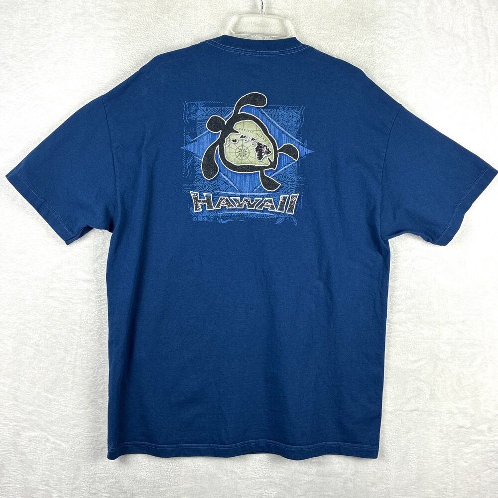 VTG Hawaii Sea Turtle T-Shirt Mens XL Blue Tribal Aloha Surfing Nature Tiki Y2K